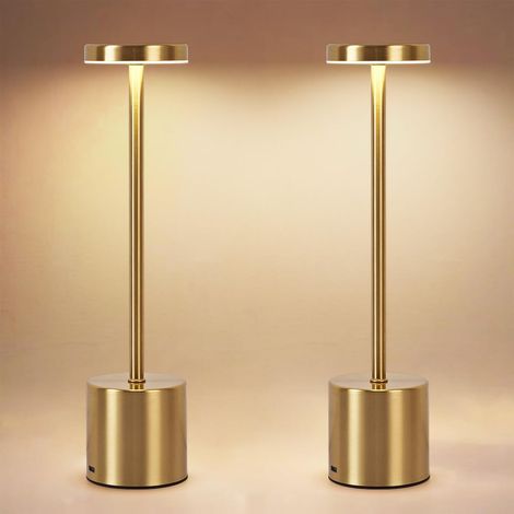 Set mit 2 wiederaufladbaren Tischlampen, tragbare LED-Schreibtischlampen, kabellose Tischlampen - dimmbare Beleuchtung in 3 Farben (Gold)