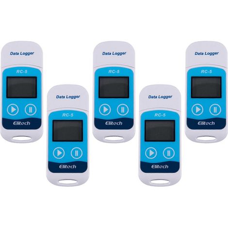 Enregistreur de données de température USB ELITECH 32000 points (5 unités) avec capteur internebleu et blanc (1/5)