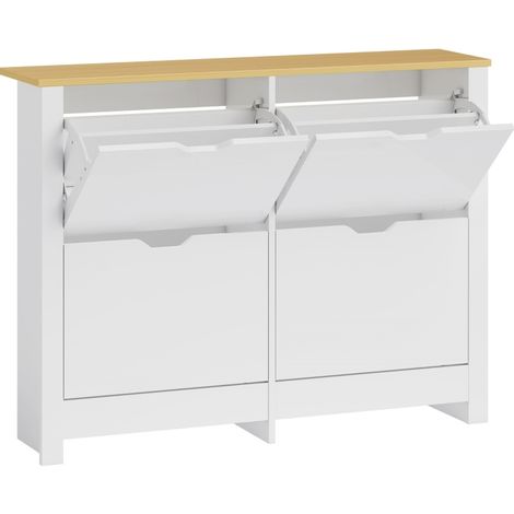 Scarpiera stretta a 4 ribalte, 105 x 26 x 80 cm, bianco e naturale, MODENUIT (1/4)