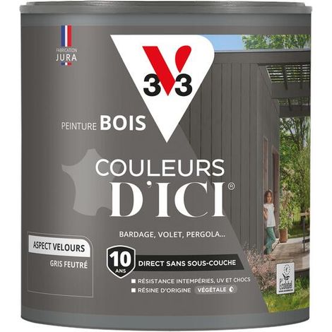 Peinture bois extérieur Couleurs d'Ici® V33 Gris feutré Velours 0,5L
