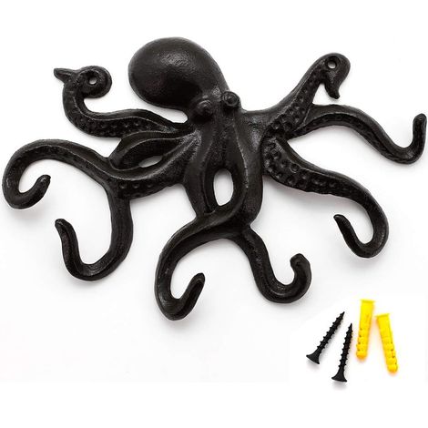 Arms- Black Octopus Wall Hook, Designer Wall Hook, Rustic Design Wall Coat Rack, Heavy Duty Coat Hook