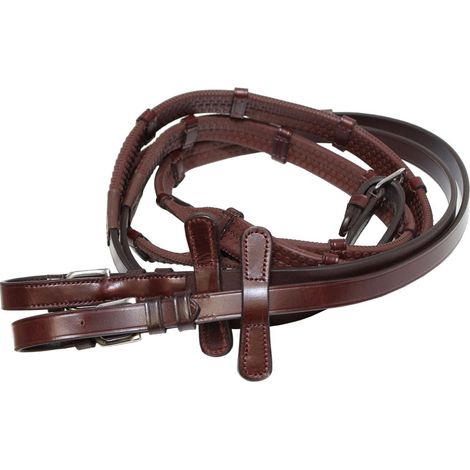 marrone - Gagnant Rênes italiennes en cuir recouvertes de caoutchouc avec neuf encoches en cuir de 16 mm