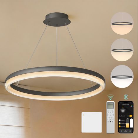 Mai & Mai Pendelleuchte Esstisch, 45cm LED Moderne Hängelampe, stufenlos dimmbar 3000K–6000K, höhenverstellbare Design 20W Esstischlampe mit Fernbedienung & Wandschalter, Luvina05, Grau