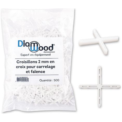 Diamwood – Pack de 500 croisillons 2 mm en croix pour carrelage – Espacement régulier et nivellement précis – Pour grès cérame et faïence (1/5)