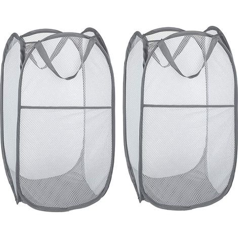 Laundry Basket [Set of 2] Collapsible Pop Up Mesh Laundry Baskets Laundry Bag Foldable Laundry Hamper with Handle, Grey