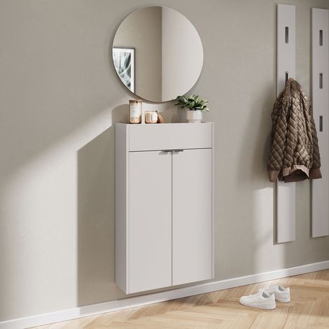 Meuble d'entrée suspendu 56x22x97 cm écru - AMKY (1/4)