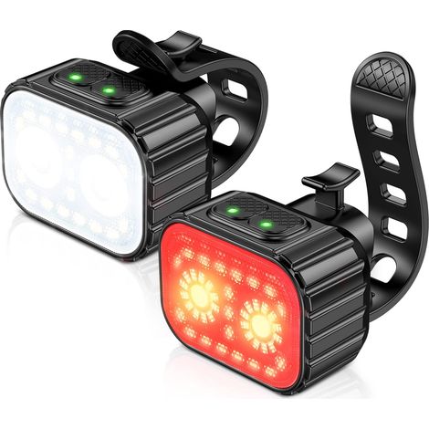 Lumiere Velo Avant et Arriere, 8 + 12 Modes d'Éclairage Lampe Vélo LED Étanche , USB Rechargeable Eclairage Velo pour Cyclysme VTT, VTC, Bicyclette, Longue Durée de Vie de la Batterie