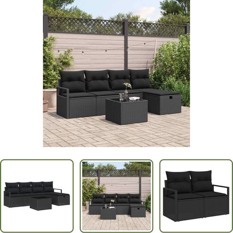 Gartentisch -  Garten-Sofa-Set mit Kissen 6 pcs Schwarz Poly Rattan (1/5)