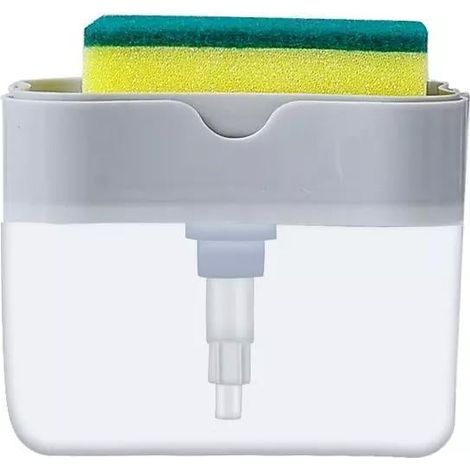 Distributeur de savon liquide 2 en 1 avec porte-éponge et réservoir pour liquide vaisselle (gris) (1/5)