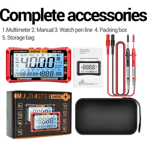 Multimètre Connecté ANENG 613 4000 Counts avec Calendrier Perpétuel, Hygromètre et Thermomètre Digital pour Test de Courant AC/DC, Résistance, Capacitance (1/4)