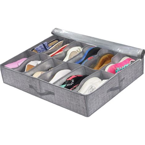 Organisateur de chaussures pliable sous le lit, tissu non-tissé imperméable avec fenêtre transparente, spacieux et anti-poussière (1/4)