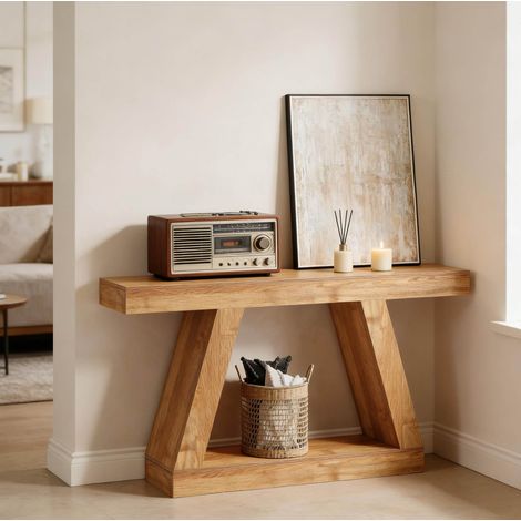 Consolle da ingresso con contenitore, 140 cm, stile rustico vintage, uso versatile, MDF colore naturale (1/5)