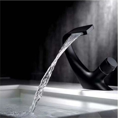 Schwarzer Waschtisch-Mischbatterie - Wasserfallarmatur (für massive Waschtische) - Hochwertige Armatur (Schwarz)