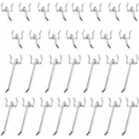 Haken für Lochplatten aus Metall, Zubehör für Lochplatten, Satz einfacher Haken von 10 cm und 5 cm für Garagen, Werkzeugschuppen, Werkstätten, 30 Stück