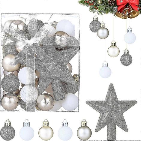 Boules de Noël, Boules de Noël pour sapin de Noël, Lot de 30 boules blanches, dorées et argentées pour décorations de Noël, sapin de Noël (1/5)