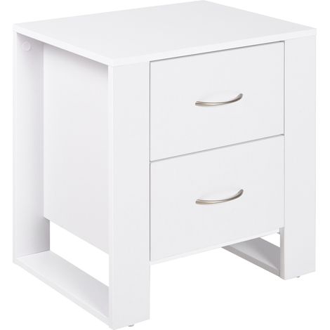 White Bedside Table with 2 Drawers and Handles,Stylish Nightstand for Bedroom and Living Room,Elevated Base Design