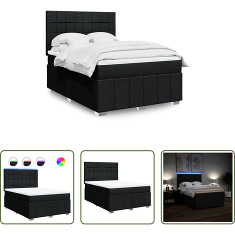 vidaXL LED-Beleuchtung - Boxspringbett mit Matratze Schwarz 140x200 cm Stoff (1/5)