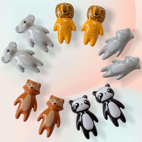 Boutons de tiroir en céramique à motifs d'animaux mignons - Poignées et tirettes pour tiroirs d'enfants, jolies poignées décoratives pour meubles, boutons de placard avec vis (lot de 10)