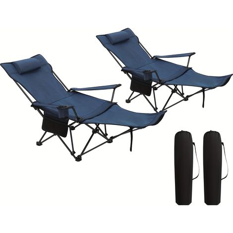 Chaise Longue Pliable – Dossier Réglable/Détachable, Repose-Pieds. Porte-Gobelet, Sac Inclus. Modèle (Bleu 2 pcs). (1/4)
