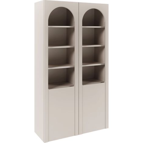 Selsey Arkadia - Vitrine mit Bogentüren und Glasfronten, Kaschmirgrau, 100 cm
