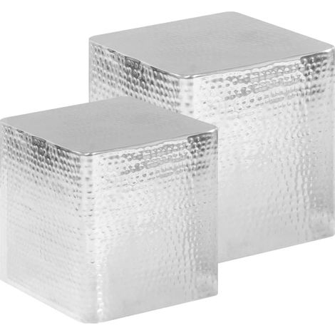 Set da 2 tavolini varie altezze in alluminio lavorato design futurista argento (1/5)