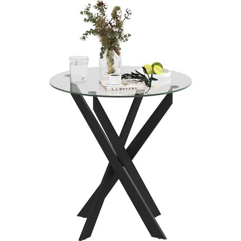 Table de salle à manger moderne en verre, 70 cm de diamètre, table de cuisine avec plateau en verre trempé et pieds en métal, pour 4 personnes (1/5)