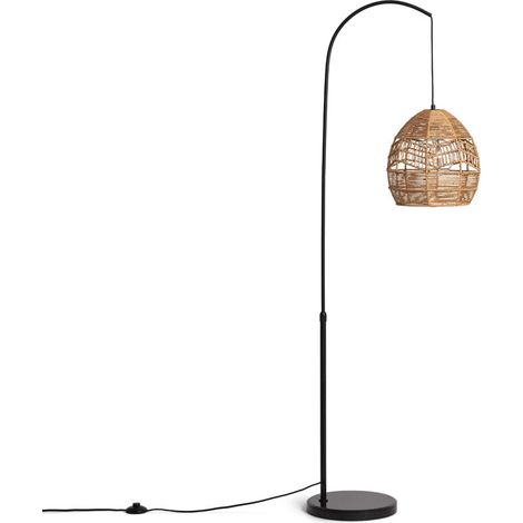 – Lampadaire métal et papier tressé – Design moderne – E27 pour ampoule LED – Socle Ø300mm – Pour salons, bureaux, restaurants (1/5)
