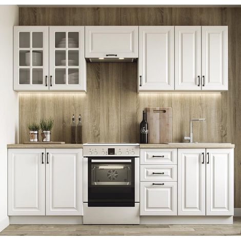 Cuisine blanc mat avec plan de travail aspect chêne sonoma CORVUS (1/5)