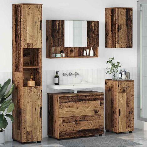 vidaXL Juego de muebles de baño con cajón 5 pcs Madera Vieja (1/5)