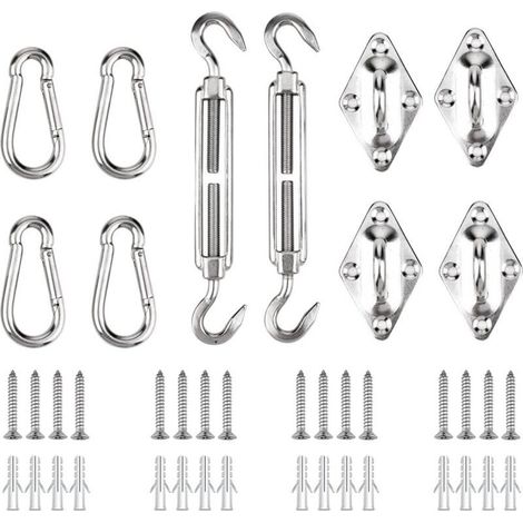 Kit De Fixation Pour Voile D'ombrage - Acier Inoxydable 304 - Pour Triangle Carré Rectangle - 12 Pièces (1/5)