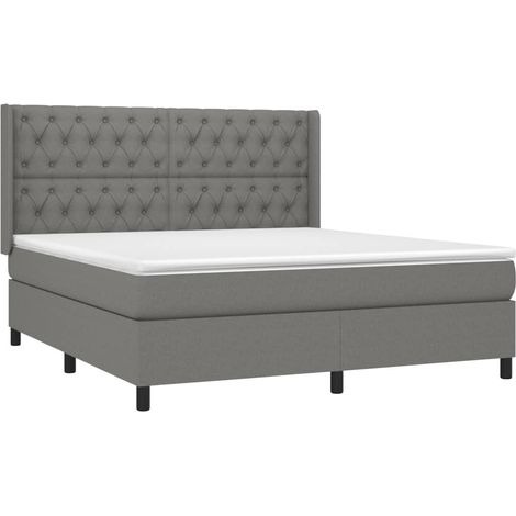 Estructura de cama LED con cabecero con somier colchón 160x200 cm tela gris oscuro TDL0208330
