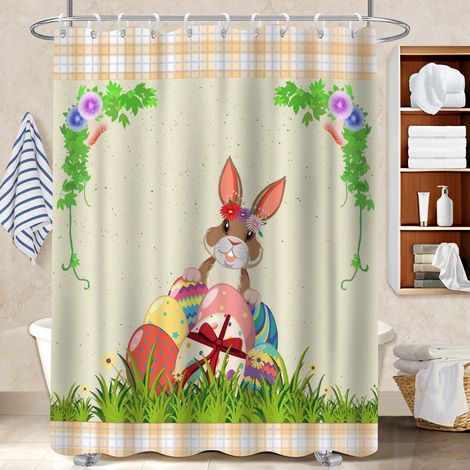 Rideau de bain en polyester 180x180 stylé rideau séchage rapide pour une ambiance tropicale et dépaysante (1/5)