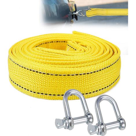 Corde de remorquage, corde de remorquage de voiture de 6 m 5 tonnes avec bandes réfléchissantes, corde de remorquage d'urgence avec 2 crochets de sécurité en forme de U (1/5)