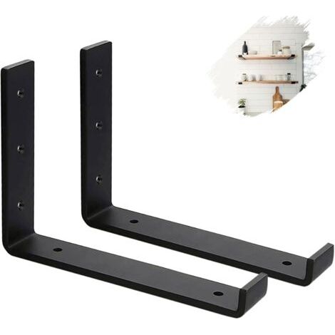 Lot de deux supports muraux robustes4 mm d'épaisseur - Supports d'étagère industriels noirs, supports d'étagère en L avec vis (25 cm) (1/4)