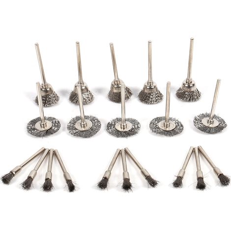 Ensemble de 20 brosses métalliques en acier inoxydable pour stylos et outils rotatifs de polissage et de nettoyage. (1/5)