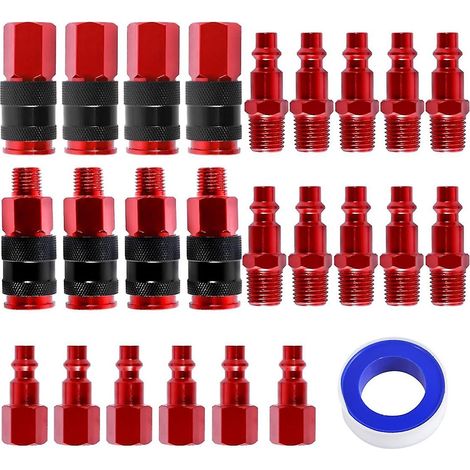 Kit de 25 raccords et bouchons pneumatiques, raccords NPT 1/4 pouce, ensemble de raccords pour compresseur d'air, raccords de tuyau d'air (1/5)