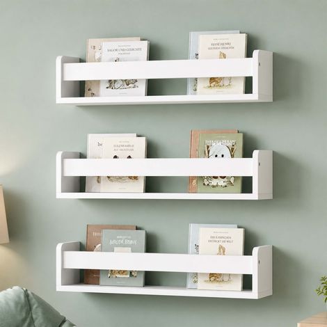 Relaxdays set de 3 estanterías infantiles, montaje en pared, (Al x An x F) 10 x 58 x 12 cm, colgantes, blancas (1/5)