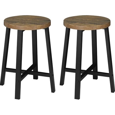 Woltu – Lot de 2 tabourets de bar marron rustique et noir – Hauteur d'assise 46cm – Structure en métal avec patins antidérapants – Design industriel