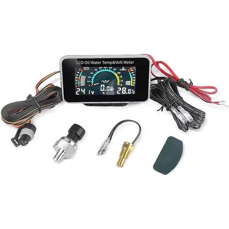 Indicador digital LCD 3 en 1 para automóvil: voltímetro, presión de aceite y temperatura del agua. Medidor LCD multifuncional universal para automóviles y camiones. (1/5)