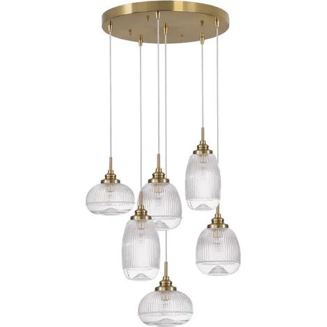 [NEUWERTIG] B-Ware Nova Luce Pendelleuchte Hängeleuchte Mond Gold E14 Led 6fach Dimmbar Glas Metall