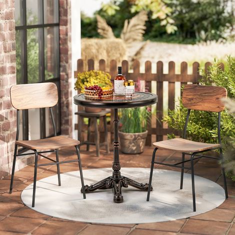 Table de Salle à Manger Ronde de 60,5 cm Table Bistro en Aluminium Coulé Résistante aux Intempéries avec Texture Sculptée Bronze (1/3)