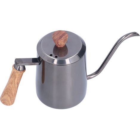 Cafetière manuelle en acier inoxydable 600 ml, bec verseur long et étroit, poignée en bois, grise (1/5)