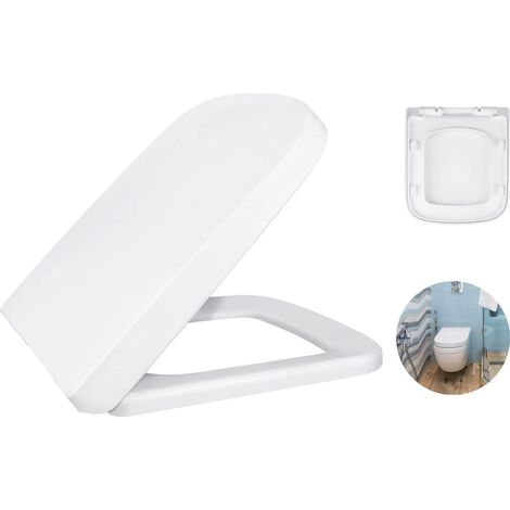 Abattant de toilette carré, fermeture amortie et démontage rapide, couvercle amovible avec charnière pivotante à 360°, installation facile, blanc (1/5)