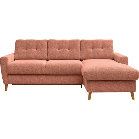 GASPARD - Canapé d'angle convertible tissu bouclette 4 places - Terracotta