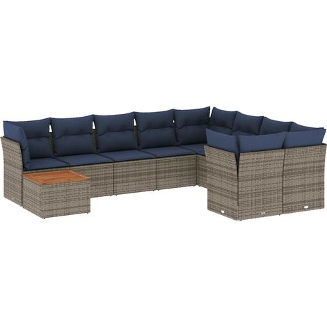 vidaXL Set Divani da Giardino 10 pz con Cuscini Grigio in Polyrattan (1/5)