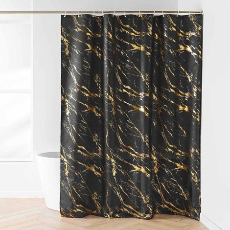 Rideau de douche 180x200 AQUAMARBRE Noir avec 12 anneaux (1/4)