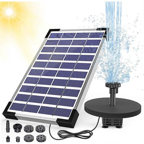 Fontaine Solaire Extérieur 5.5W Pompe Bassin Solaire avec Batterie et 6 Buses pour Bain d'oiseaux Aquarium Jardin Fontaine