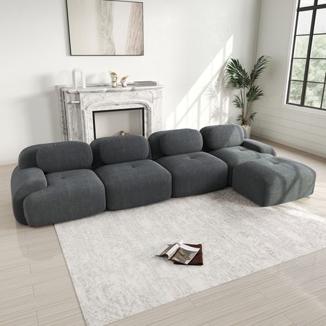 Sofá esquinero de 4 plazas con chaise longue - Sofá modular 388 x 178 cm y espuma de alta densidad - En pana gris