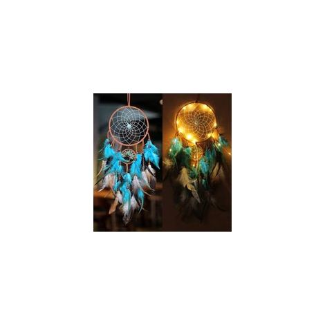 Attrape-rêves avec lumières Décoration de chambre d'enfant Fait à la main Attrape-rêves lumineux Tapisserie en plumes Style bohème Maison Chambre Tenture murale Décoration de mariage (1pc)