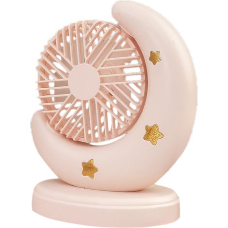Ventilateur de bureau portable USB rechargeable 2 vitesses forme lune cartoon rose avec batterie (1/5)